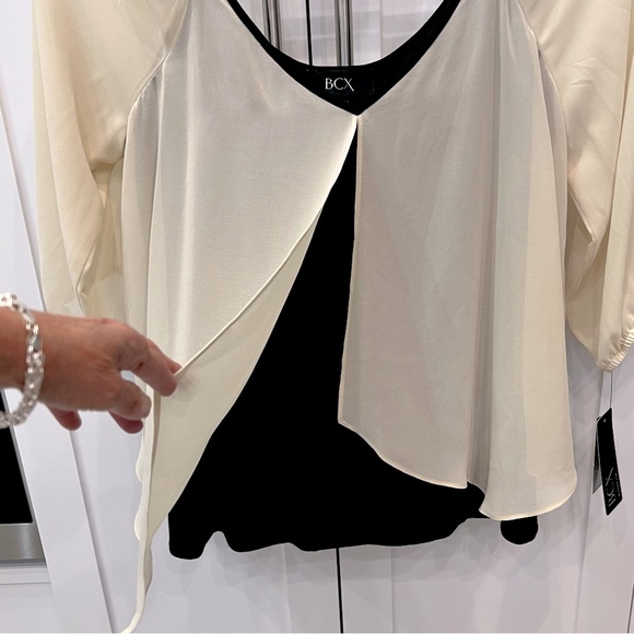 BCX Champagne and Black Beaded Strap Cold Shoulder Top - Picture 6 of 8